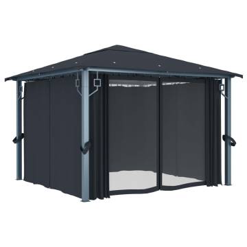 Gazebo with Curtain&LED String Lights 3x3 m Anthracite Aluminium