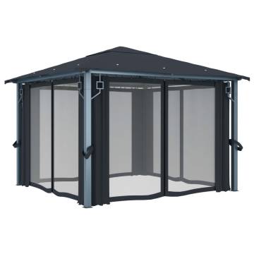 Gazebo with Curtain&LED String Lights 3x3 m Anthracite Aluminium