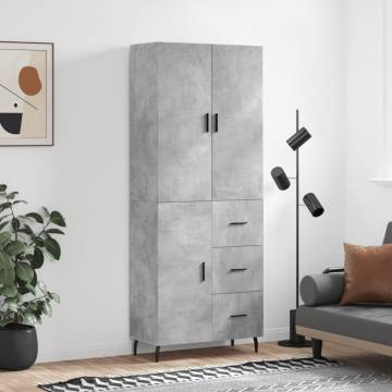 Highboard Concrete Grey 69.5x34x180 cm Engineered Wood