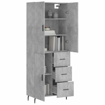 Highboard Concrete Grey 69.5x34x180 cm Engineered Wood