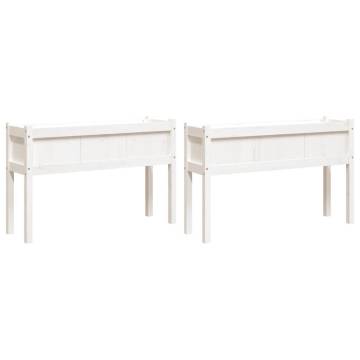 Garden Planters 2 pcs with Legs White Solid Wood Pine