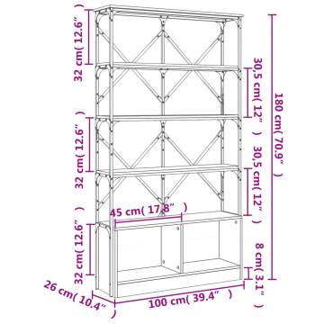 Bookcase Sonoma Oak 100x26x180 cm Engineered Wood and Metal