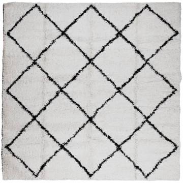 Shaggy Rug High Pile Modern Cream and Black 200x200 cm