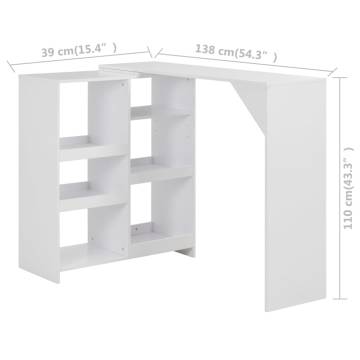 Bar Table with Moveable Shelf White 138x39x110 cm