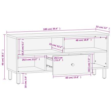 TV Cabinet Black 100x33x46 cm Solid Wood Mango