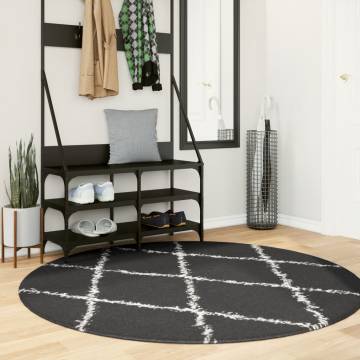 Shaggy Rug High Pile Modern Black and Cream Ø 160 cm