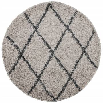 Shaggy Rug High Pile Modern Beige and Anthracite Ø 100 cm