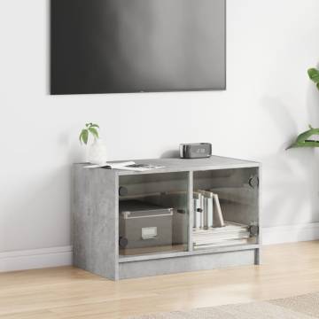 TV Cabinet with Glass Doors Concrete Grey 68x37x42 cm