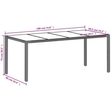 Garden Table with Glass Top Light Grey 190x90x75 cm Poly Rattan