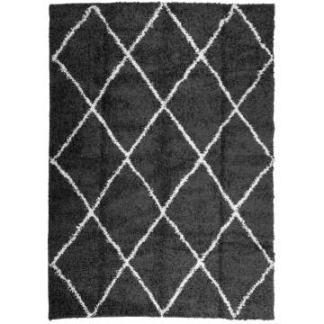 Shaggy Rug High Pile Modern Black and Cream 240x340 cm