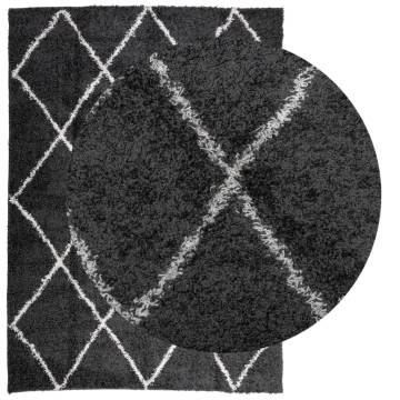 Shaggy Rug High Pile Modern Black and Cream 240x340 cm