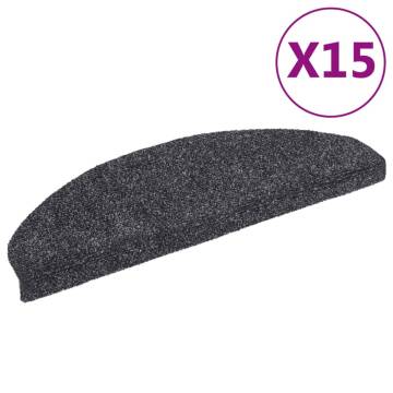 15pcs Self-adhesive Stair Mats Needle Punch 65x21x4cm Dark Grey