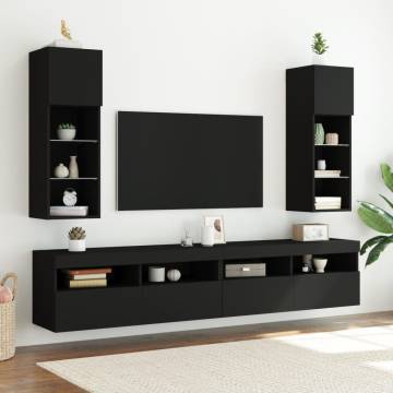 TV Cabinet with LED Lights Black 30.5x30x90 cm