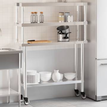 Kitchen Work Table with Overshelf 110x30x150 cm Stainless Steel