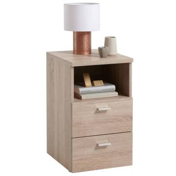 FMD Bedside Cabinet with 2 Drawers and Open Shelf Oak