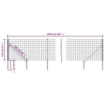 Wire Mesh Fence with Spike Anchors Anthracite 1.1x10 m