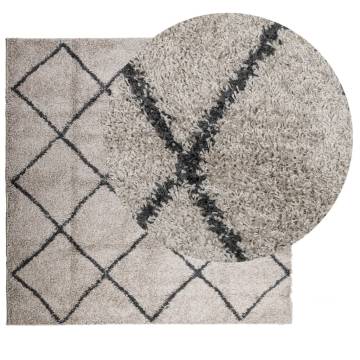 Shaggy Rug PAMPLONA High Pile Modern Beige and Anthracite 120x120 cm