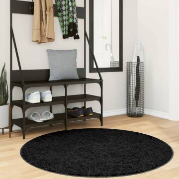 Shaggy Rug PAMPLONA High Pile Modern Black Ø 120 cm