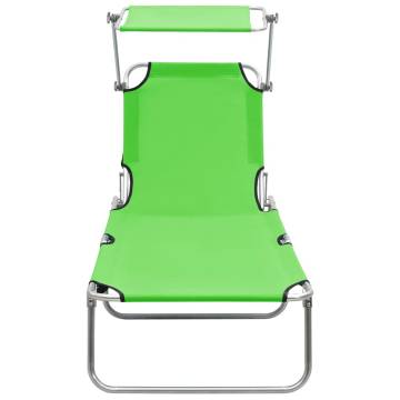 Folding Sun Lounger with Canopy Steel Apple Green