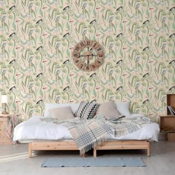 DUTCH WALLCOVERINGS Wallpaper Flamingo Cream and Mint