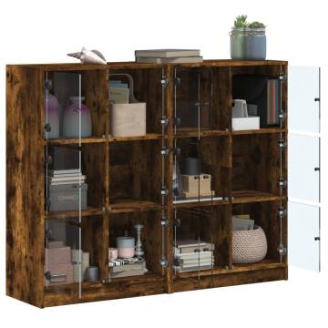 Bookcase with Doors Smoked Oak 136x37x109 cm Engineered Wood