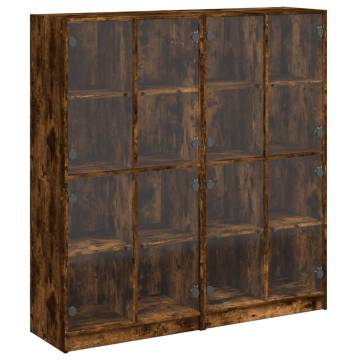 Bookcase with Doors Smoked Oak 136x37x142 cm Engineered Wood