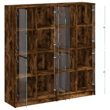 Bookcase with Doors Smoked Oak 136x37x142 cm Engineered Wood