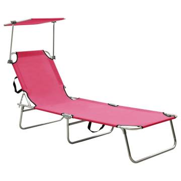 Folding Sun Lounger with Canopy Steel Magento Pink