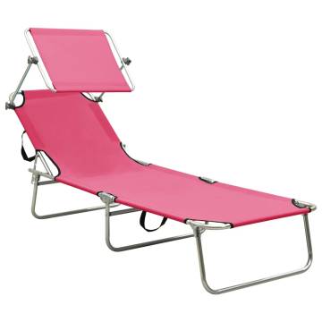 Folding Sun Lounger with Canopy Steel Magento Pink