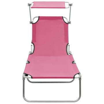 Folding Sun Lounger with Canopy Steel Magento Pink