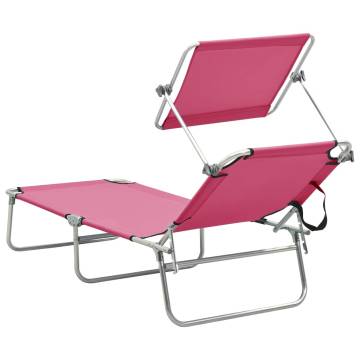 Folding Sun Lounger with Canopy Steel Magento Pink