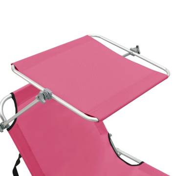 Folding Sun Lounger with Canopy Steel Magento Pink