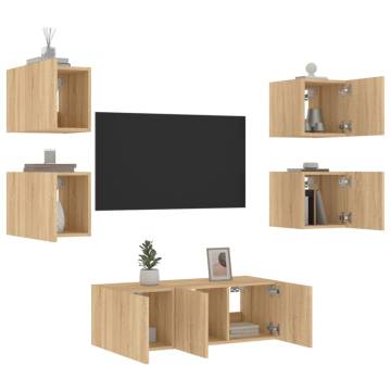 6 Piece TV Wall Units with LED Sonoma Oak Engineered Wood