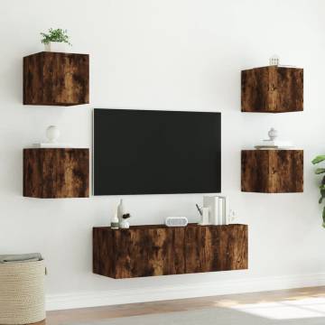 5 Piece TV Wall Cabinets with LED Lights Smoked Oak