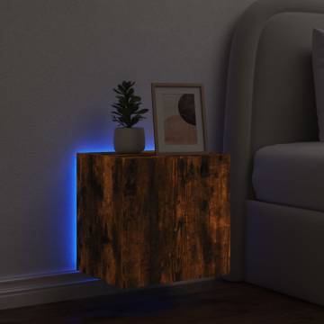 TV Wall Cabinet with LED Lights Smoked Oak 40.5x35x40 cm