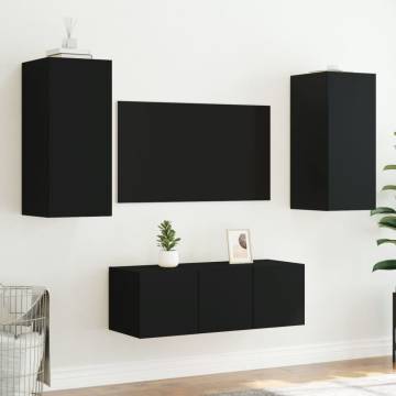 4 Piece TV Wall Units with LED Black Engineered Wood