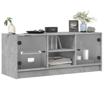 TV Cabinet with Glass Doors Concrete Grey 102x37x42 cm