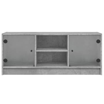 TV Cabinet with Glass Doors Concrete Grey 102x37x42 cm