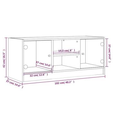 TV Cabinet with Glass Doors Concrete Grey 102x37x42 cm