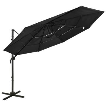 4-Tier Parasol with Aluminium Pole Black 3x3 m