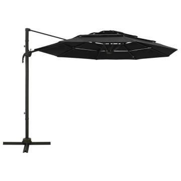 4-Tier Parasol with Aluminium Pole Black 3x3 m