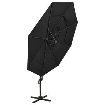 4-Tier Parasol with Aluminium Pole Black 3x3 m