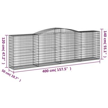 Arched Gabion Baskets 7 pcs 400x50x120/140 cm Galvanised Iron