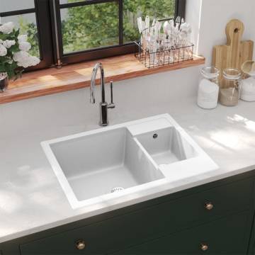 Kitchen Sink with Overflow Hole Double Basins White Granite