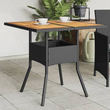 Garden Table with Acacia Wood Top Black 80x80x75 cm Poly Rattan