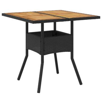 Garden Table with Acacia Wood Top Black 80x80x75 cm Poly Rattan