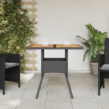 Garden Table with Acacia Wood Top Black 80x80x75 cm Poly Rattan