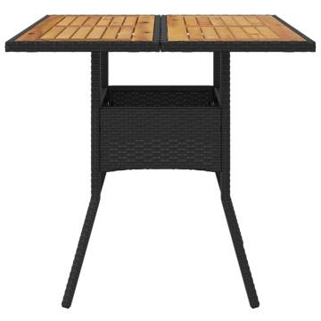 Garden Table with Acacia Wood Top Black 80x80x75 cm Poly Rattan