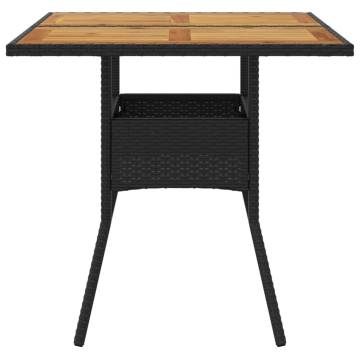 Garden Table with Acacia Wood Top Black 80x80x75 cm Poly Rattan