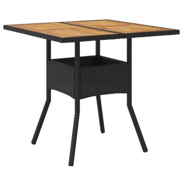 Garden Table with Acacia Wood Top Black 80x80x75 cm Poly Rattan